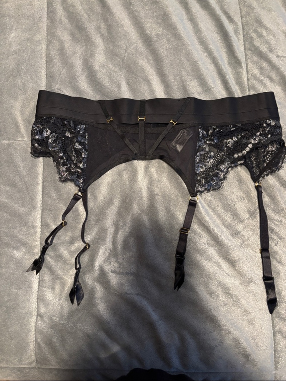 City Chic Black Lace Garter Belt with Gold Hardware 14-16